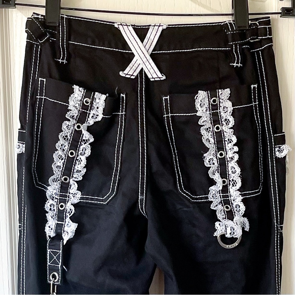 Tripp NYC Lolita Bondage Pants Lace Trim Chains Black White 25 EUC - Picture 9 of 10